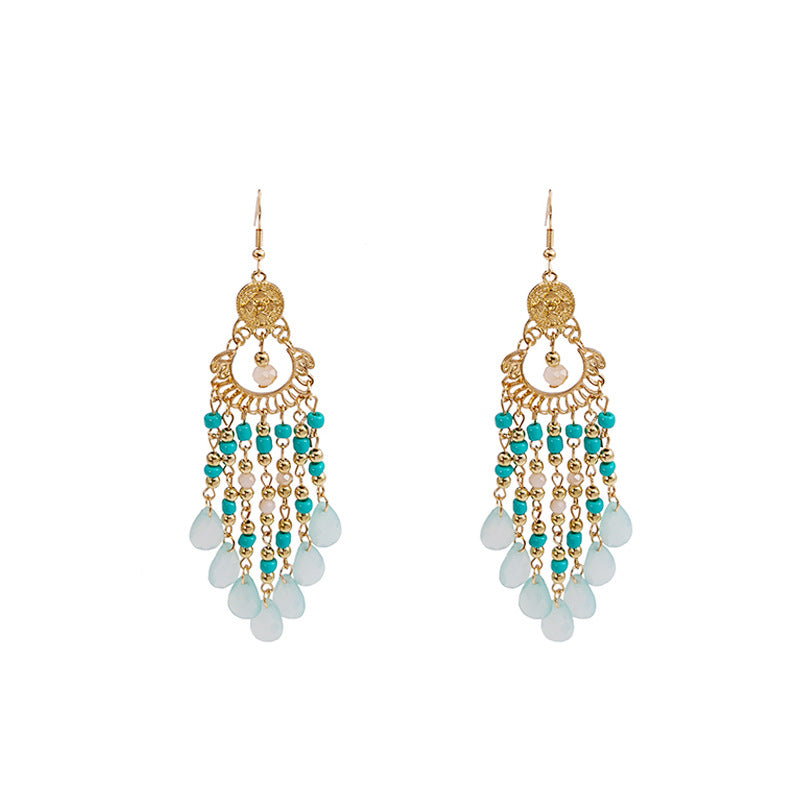 Wholesale Rice Beads Colorful Water Drop Tassel Hollow Out Earrings
